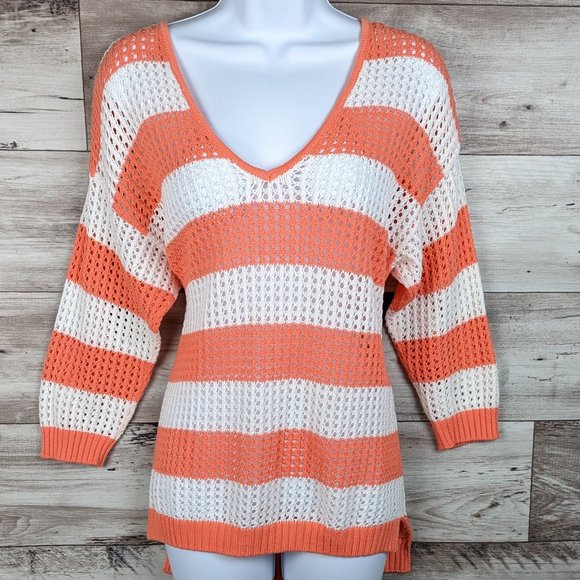 Jeanne Pierre* Women's Long‎ Sleeve Drop Shoulder V-Neck High/Low Hem Sweater~ M - Picture 1 of 7